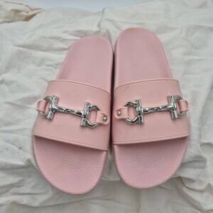 Salvatore Ferragamo Groove 11 slide sandals slide slip-on Nylund Pink women sz 8